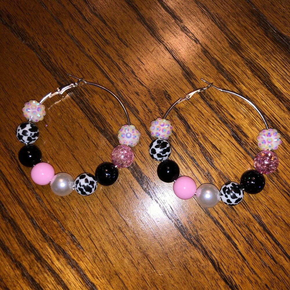 Cow print hoops